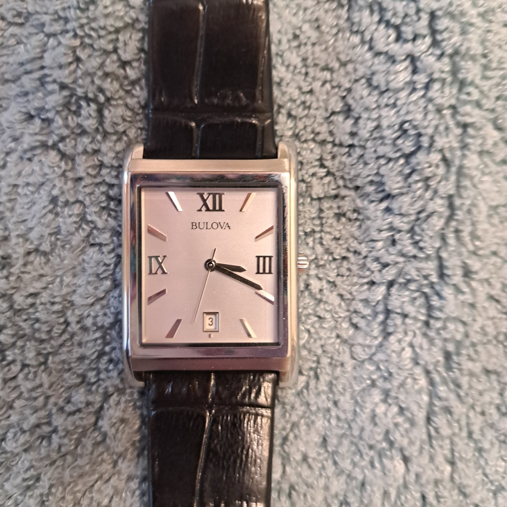Bulova Classic Silver Dial with Black Leather Strap